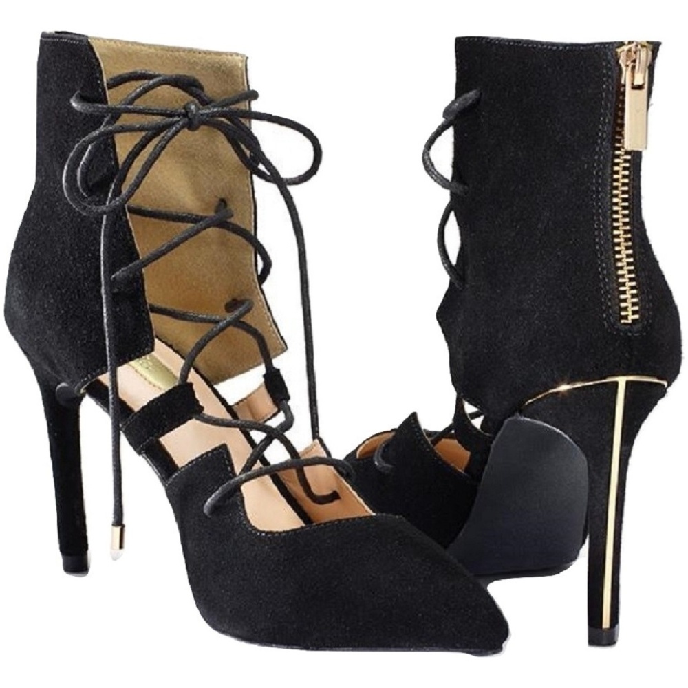 Lace Odyssey Heels Genuine Suede 3 1/2″ heel BLACK - Picture 6 of 8